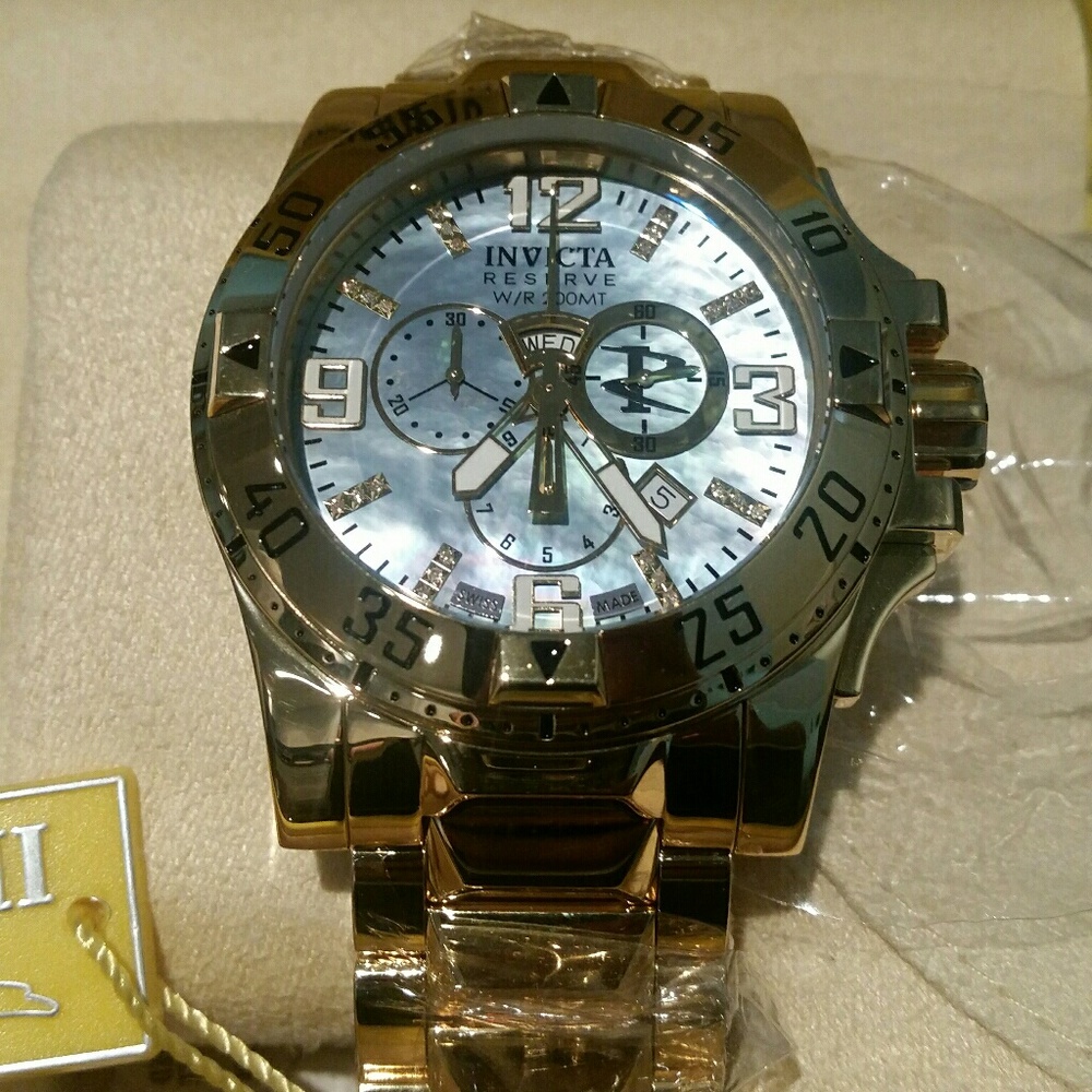 Invicta Reserve Mens 18k Gold Plated Diamond Watch